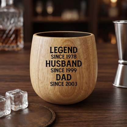 Personalized Wooden Whiskey Tumbler Engraved Name Cup for Dad or Grandpa