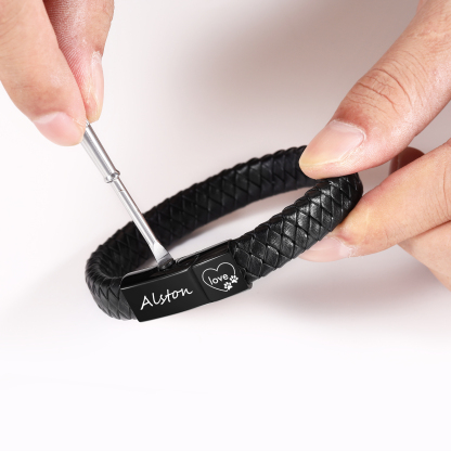 Personalized Braided Leather Memorial Bracelet Pet Ashes Keepsake Bracelet