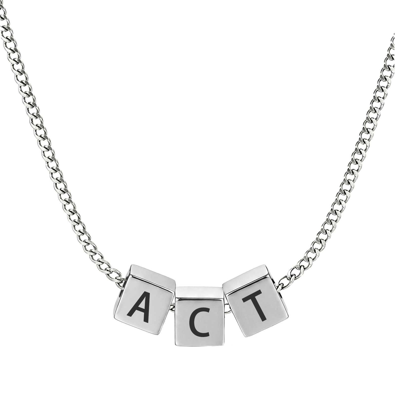 Personalized Men's Stainless Steel Necklace With Letter Cube Gift For Him