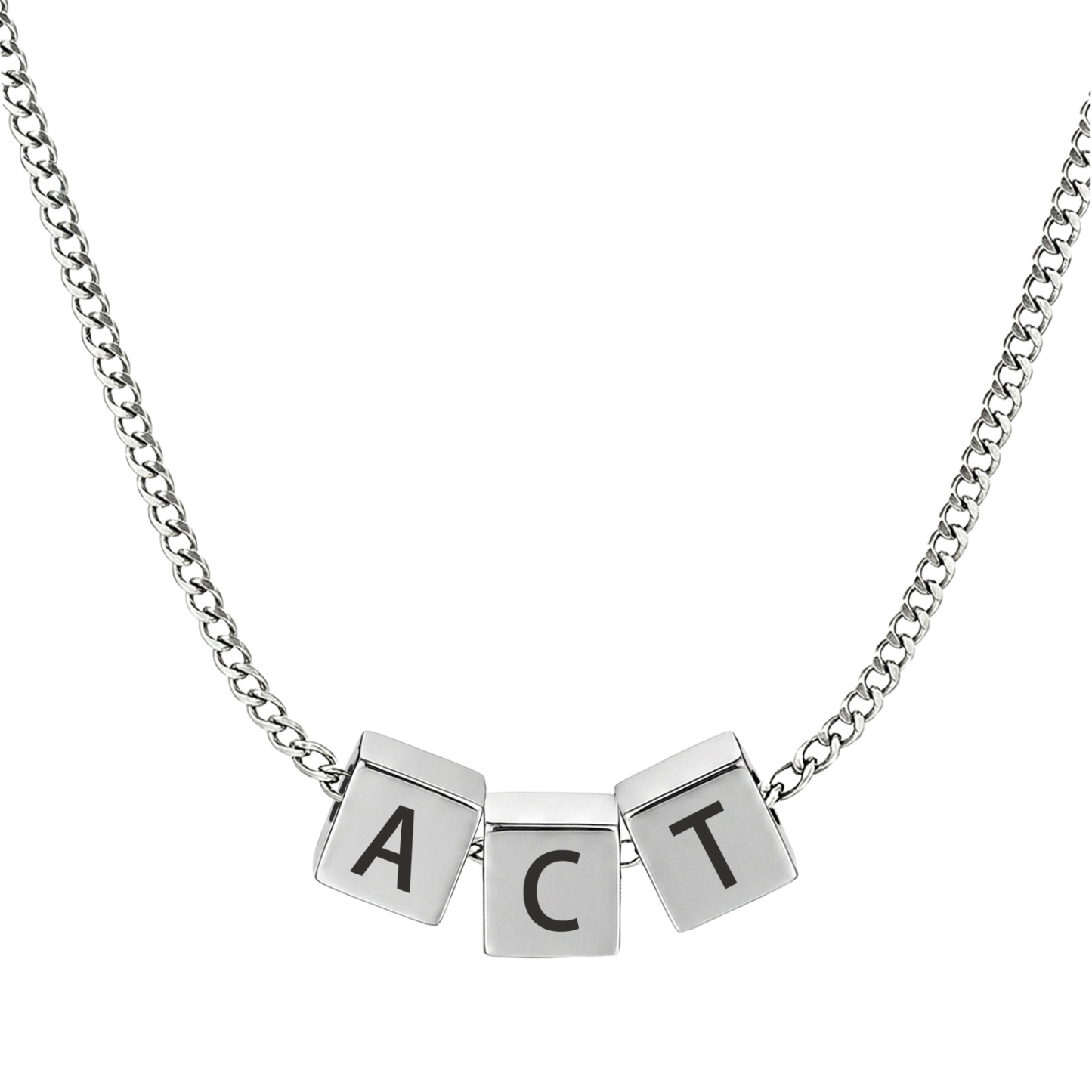 Personalized Men's Stainless Steel Necklace With Letter Cube Gift For Him