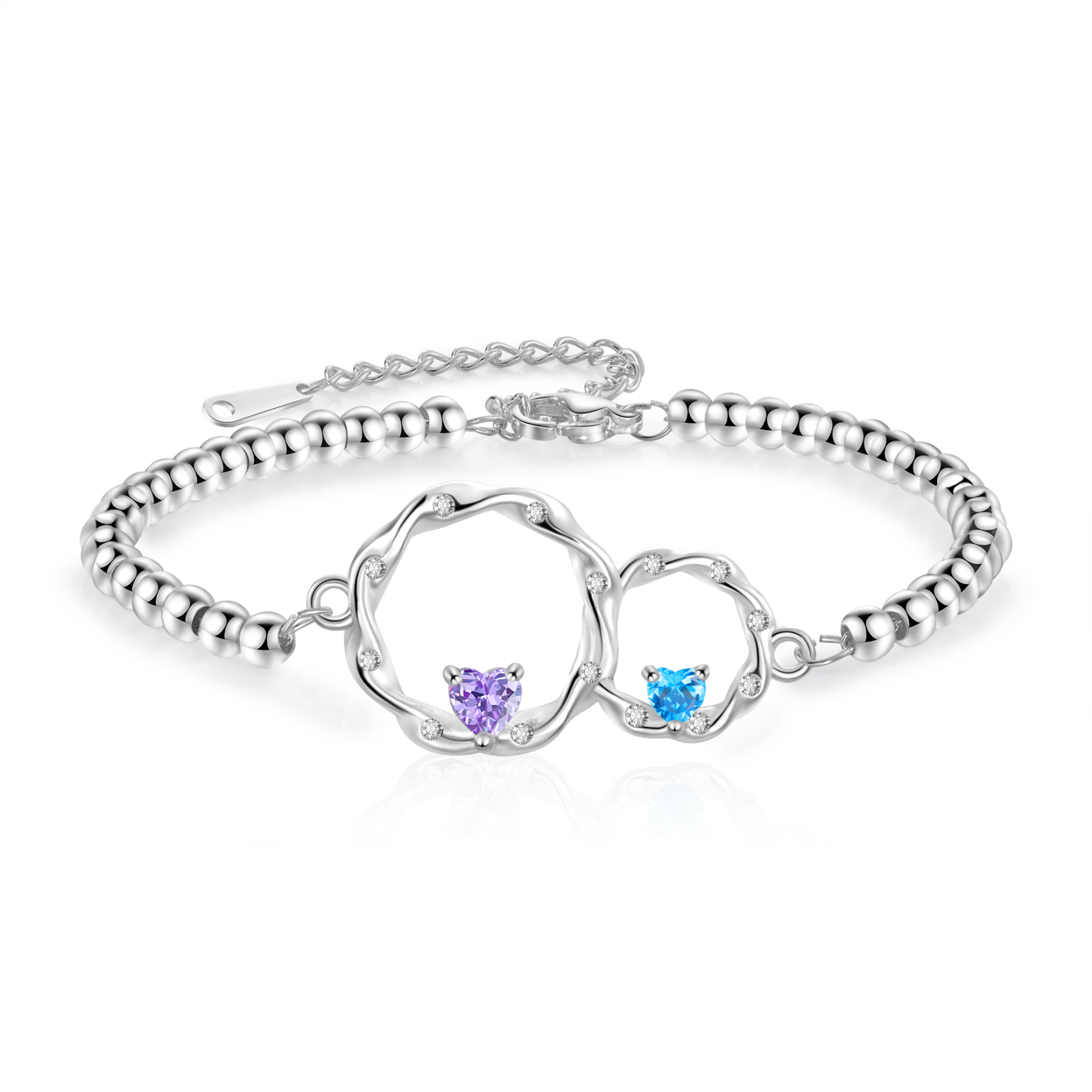 Personalized Mother Daughter Linked Circle Bracelet Custom with 2 Birthstones