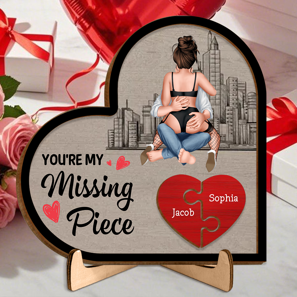 Wooden Heart Puzzle Plaque with Stand for Couples, "You're My Missing Piece"