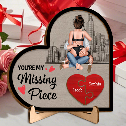 Wooden Heart Puzzle Plaque with Stand for Couples, "You're My Missing Piece"