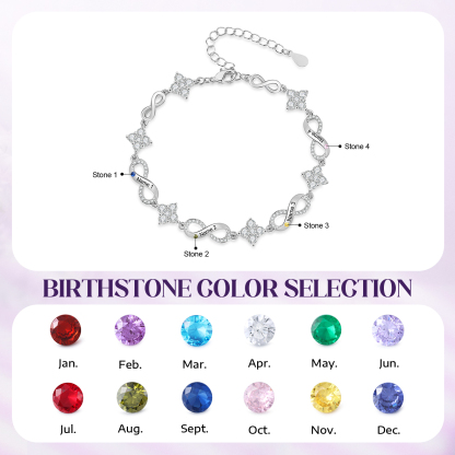 Personalized Infinity Birthstone Bracelet with 1–5 Family Names