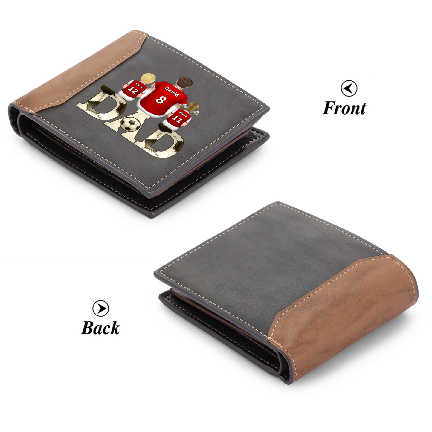 Personalized Dad Wallet Custom 1-4 Names Soccer Wallet Gift for Dad | Jessemade