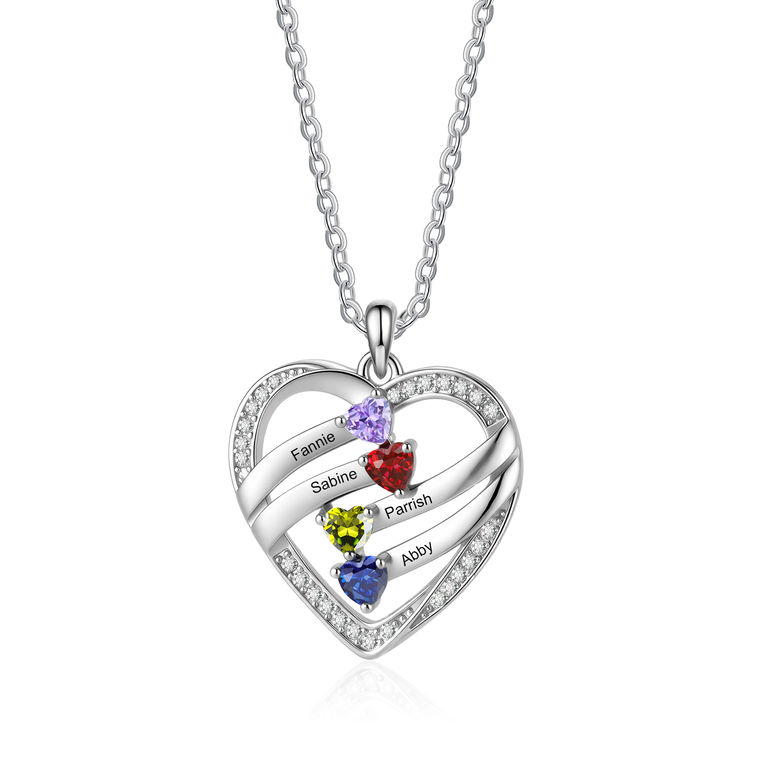 Personalized Heart Birthstones Necklace Custom With 3–5 Children’s Names