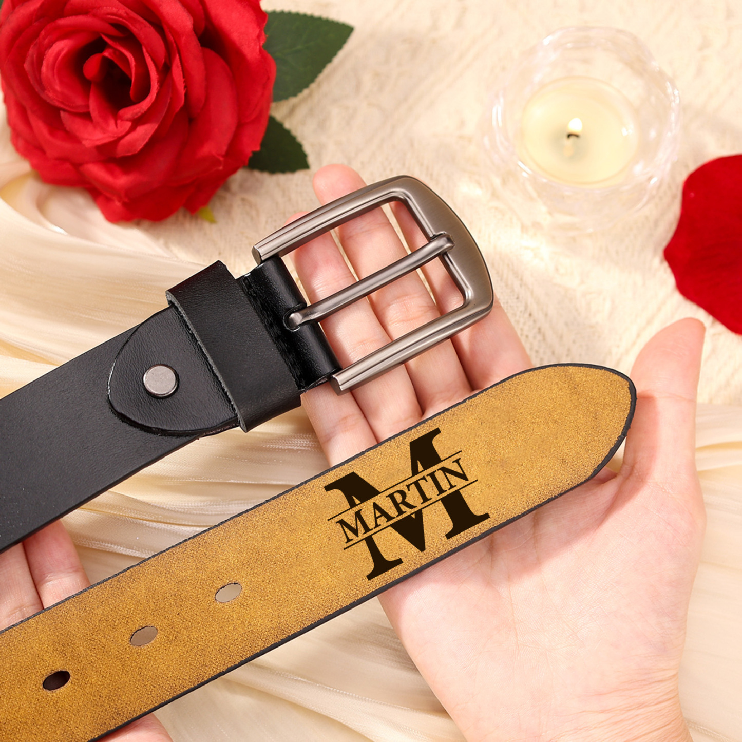 Personalized Leather Belt For Men Custom Initial And Name Engraved Pattern