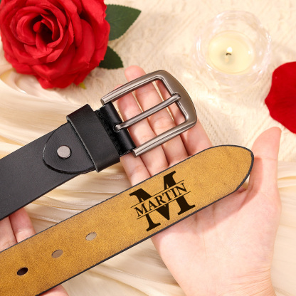 Personalized Leather Belt For Men Custom Initial And Name Engraved Pattern