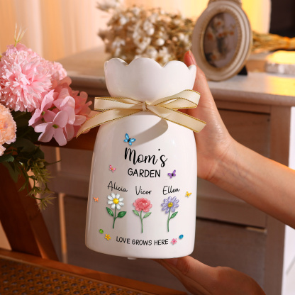 Personalized Ceramic Vase Mom Grandma’s Garden Custom with 1-10 Names & Children’s Flowers