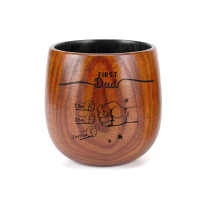Personalized Wooden Whiskey Cup for Dad Grandpa Customized with 2-12 Names and Fist Bumps
