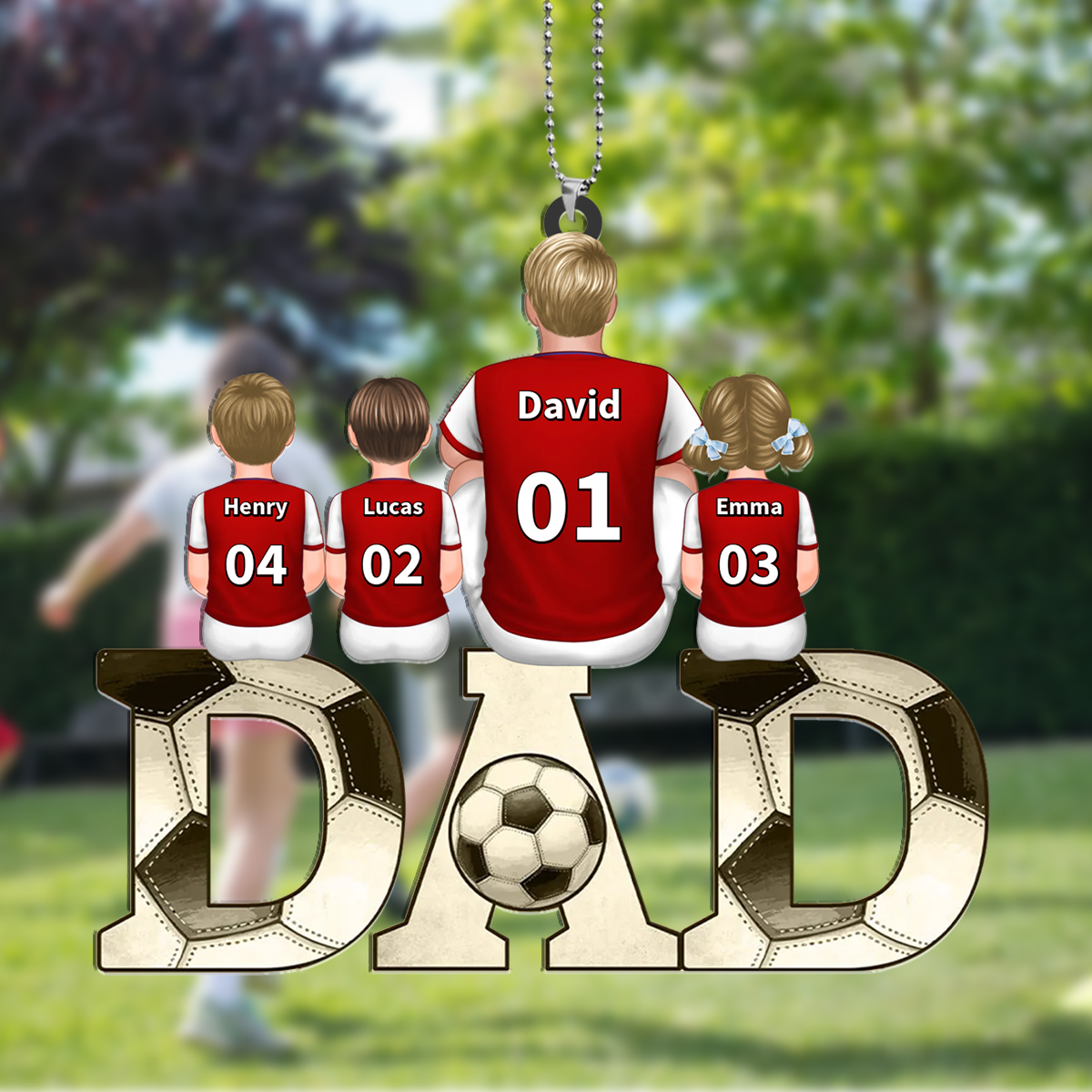 Personalized Soccer Dad Keychain 1–4 kids’ Names and Numbers Hanging Ornament for Dad | Jessemade