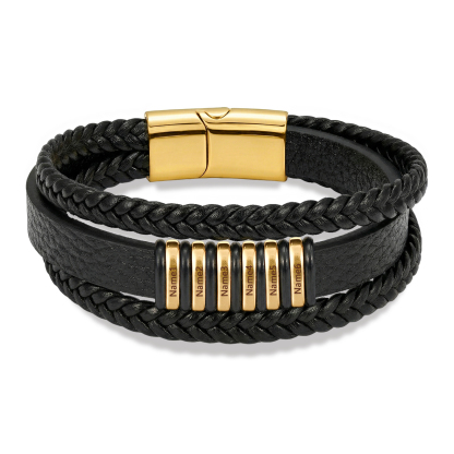 Personalized Braided Leather Bracelet for Men Custom with 2–6 Names Engraved