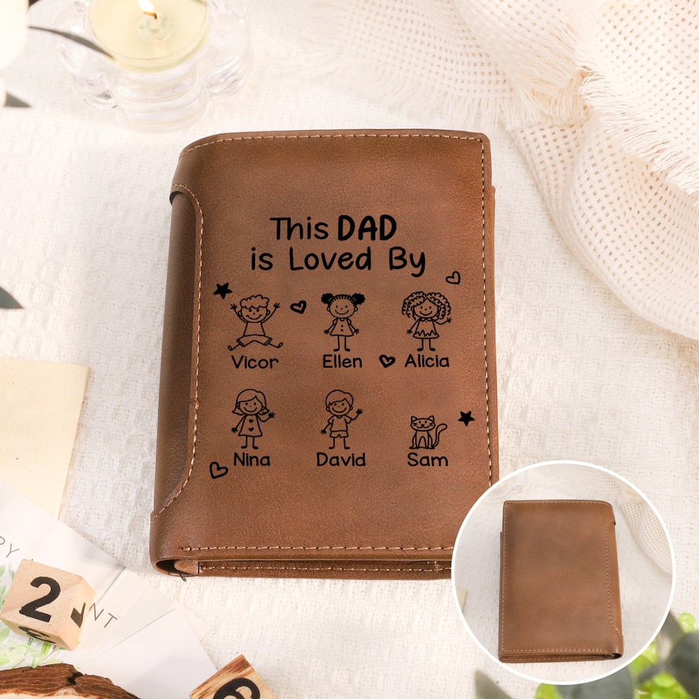 Personalized Trifold Leather Wallet with 1 to 6 Children’s Names – Personalized Gift for Dad or Grandpa, Father’s Day and Birthday Gift for Dad, Husband, Grandpa | Jessemade