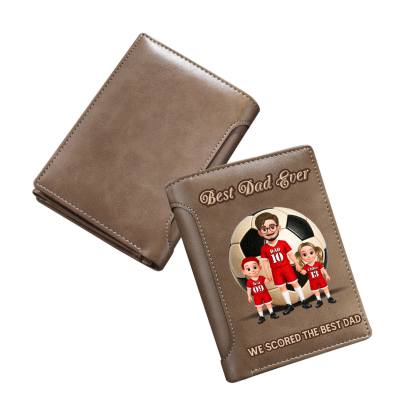 Personalized Leather Wallet for Dad Soccer Team Customized with 1-6 Children