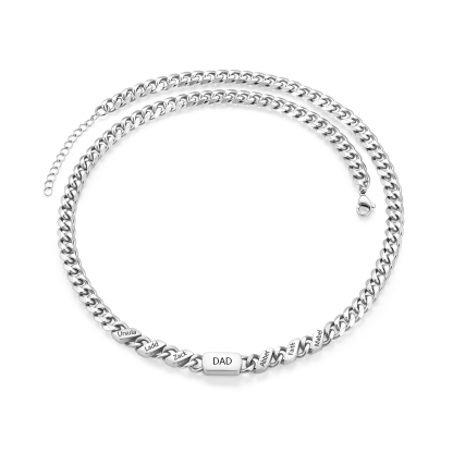 Personalized Cuban Chain Necklace for Dad Grandpa Man Cutsomized with 1-6 Names and Engraved Text