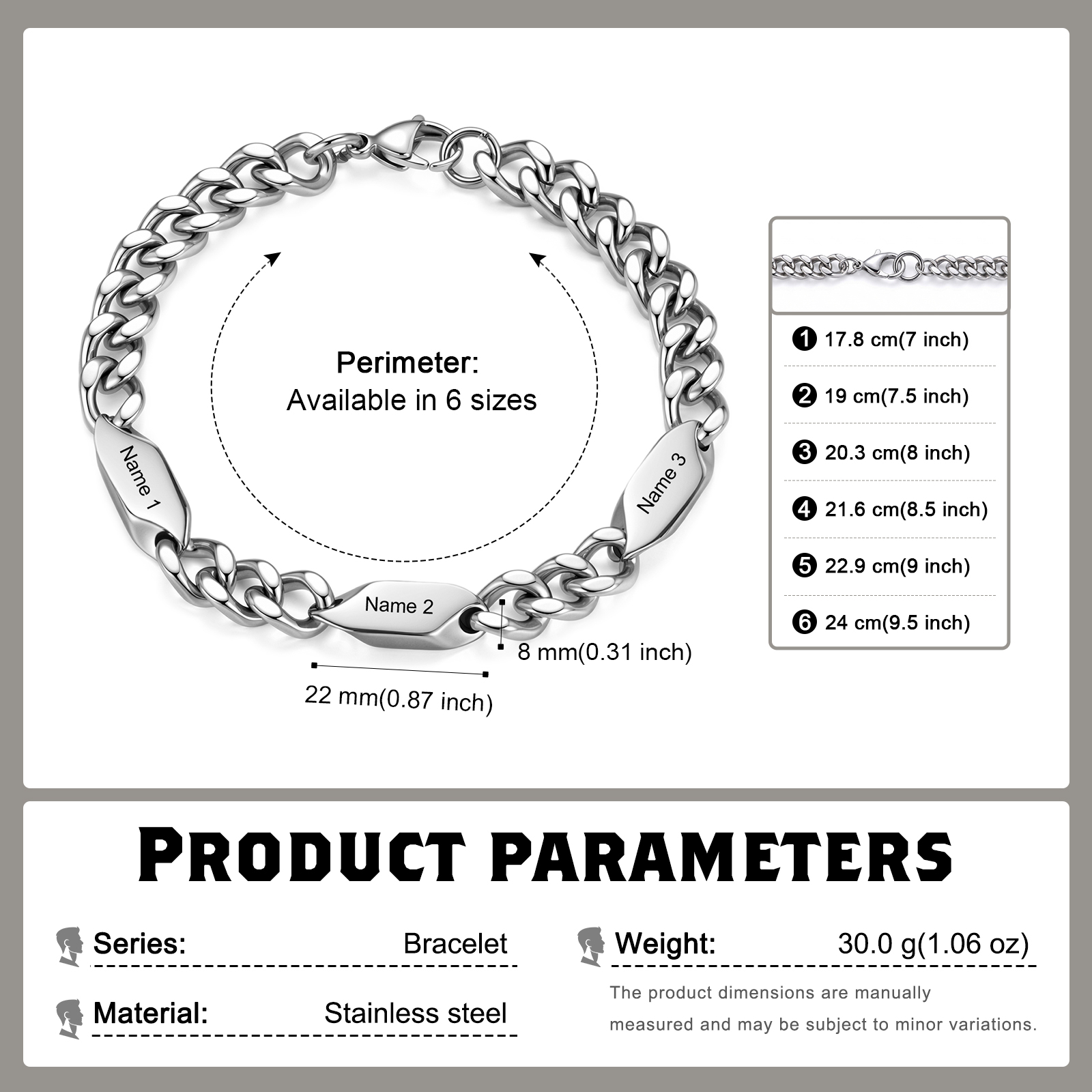 Personalized Stainless Steel Curb Chain Bracelet Custom With 1-5 Engraved Names Gift For Dad Husband Family