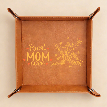 personalized leather tray Custom with 2–7 names, “Best Mom Ever,” a practical keepsake gift for Mother’s Day, birthdays, and Christmas for Mom | Necklace making
