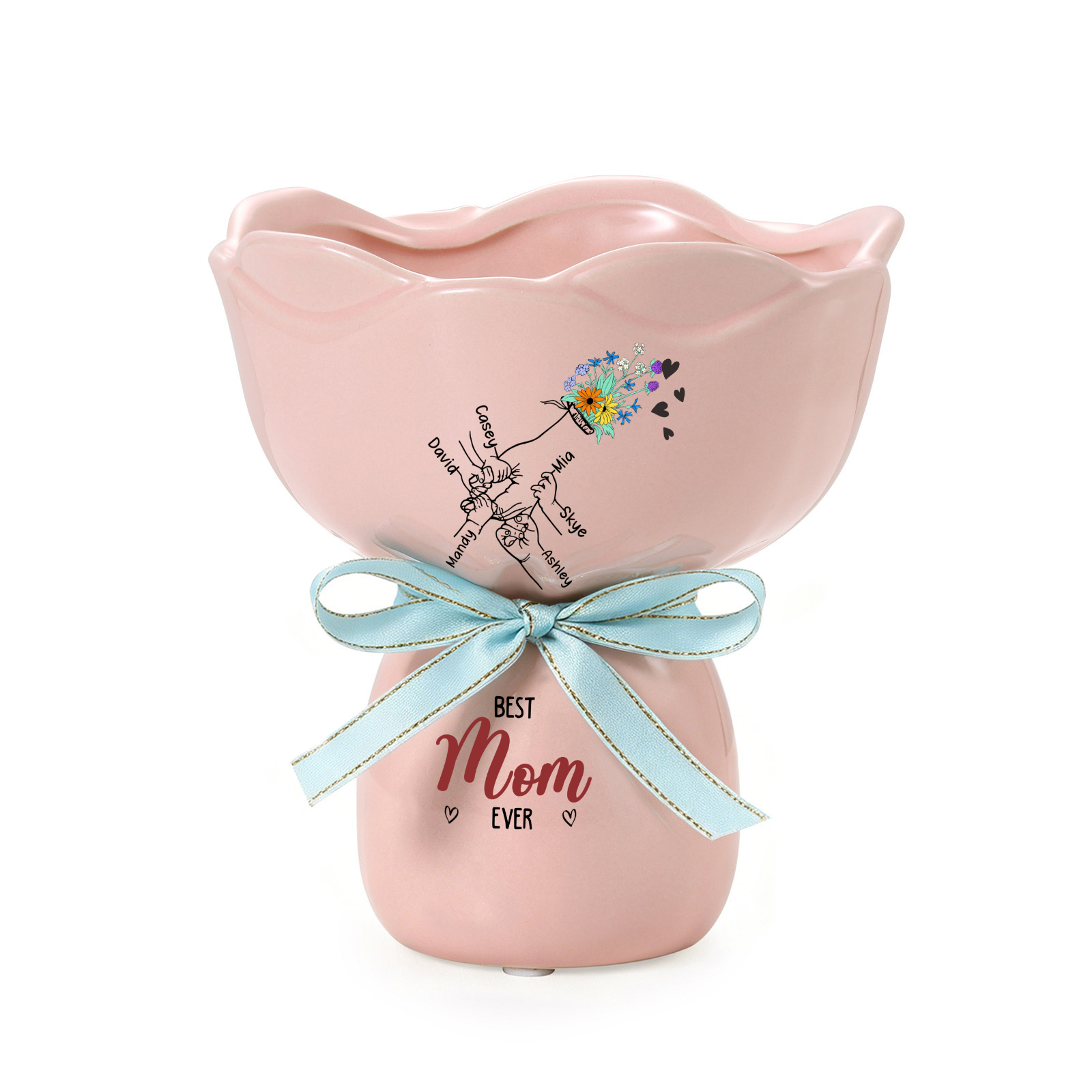 Personalized Ceramic Bouquet Flower Vase with Bow Best Grandma Ever