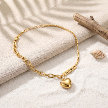 Personalized Gold Heart Charm Chain Anklet