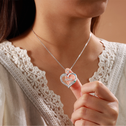 Personalized Mom Heart Necklace with 2–5 Kids Names and Birthstones