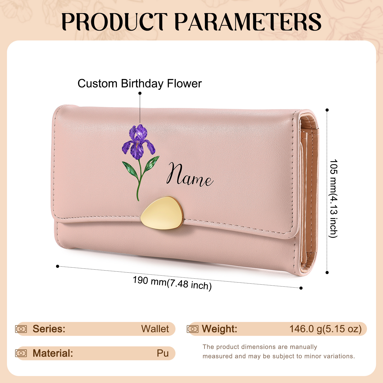 Personalized Long Women Leather Wallet Custom with Birth Flower and Name