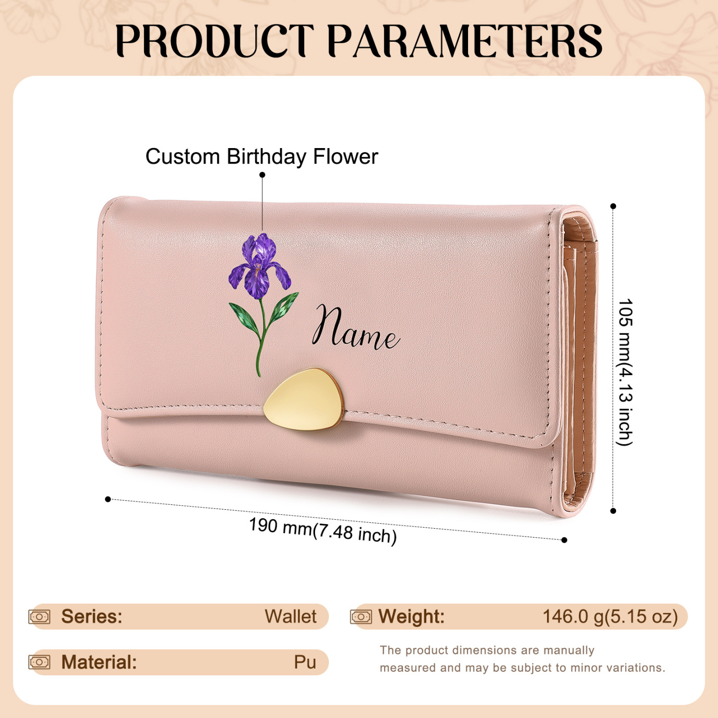 Personalized Long Women Leather Wallet Custom with Birth Flower and Name