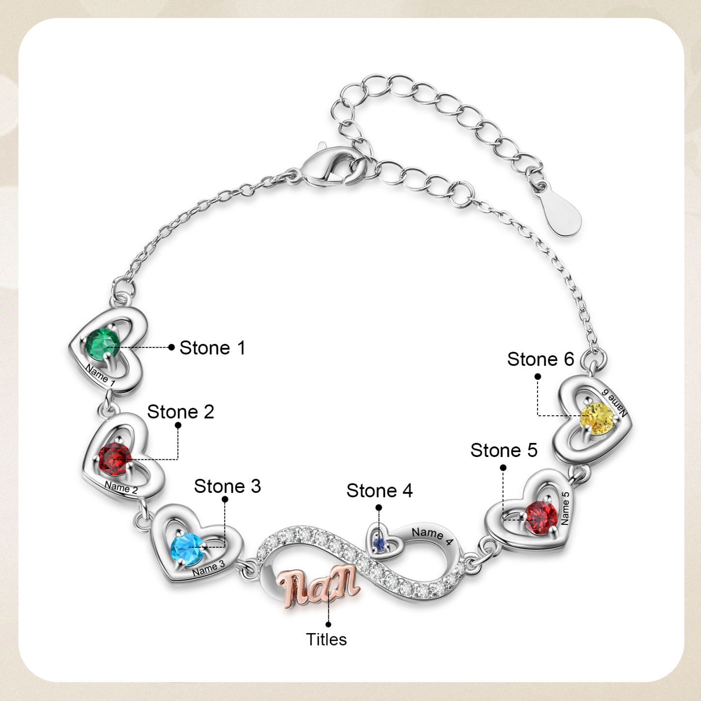 Personalized Infinity Heart Bracelet Mom Birthstones Bracelet Customized With 2–6 Names