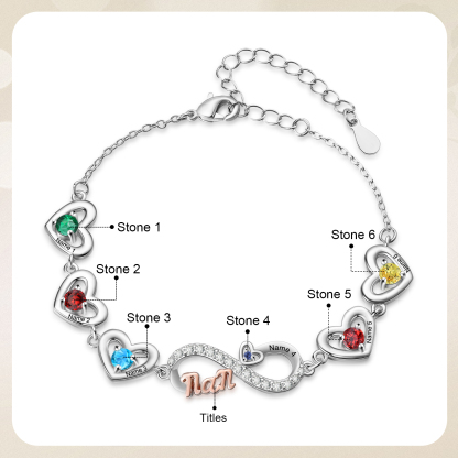 Personalized Infinity Heart Bracelet Mom Birthstones Bracelet Customized With 2–6 Names