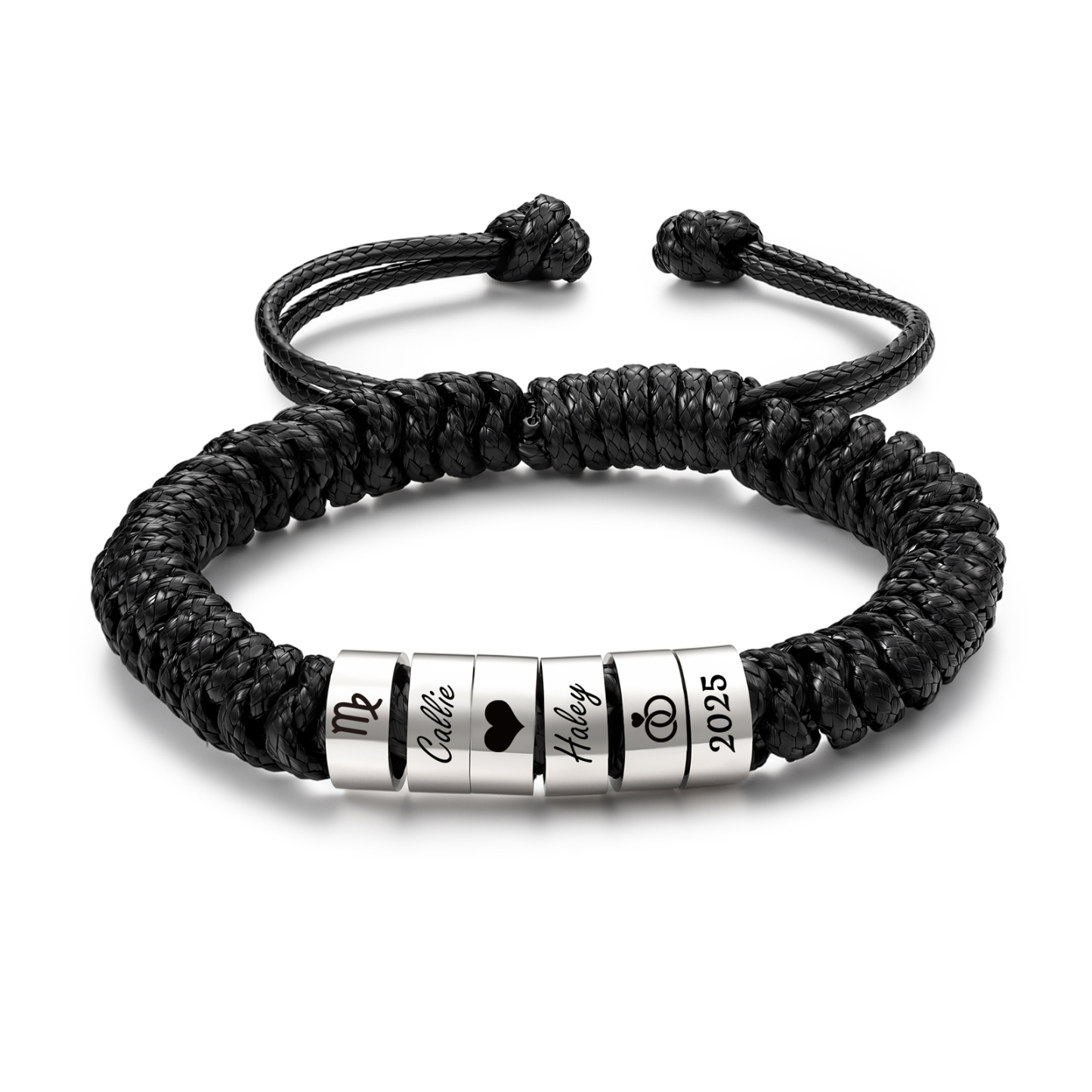 Personalized Braided Rope Bracelet Adjustable Customized with 2-6 Names Beads