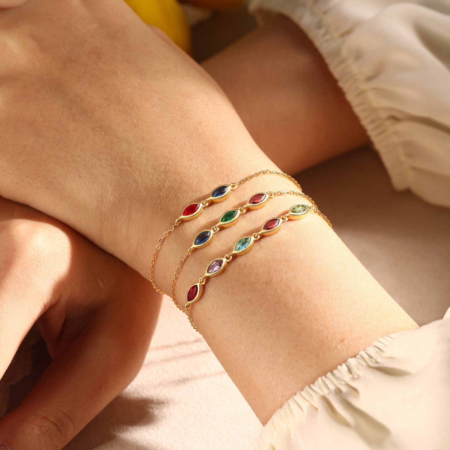 925 Sterling Silver Personalized Birthstones Bracelet Custom with 2–5 Marquise-Cut Stones