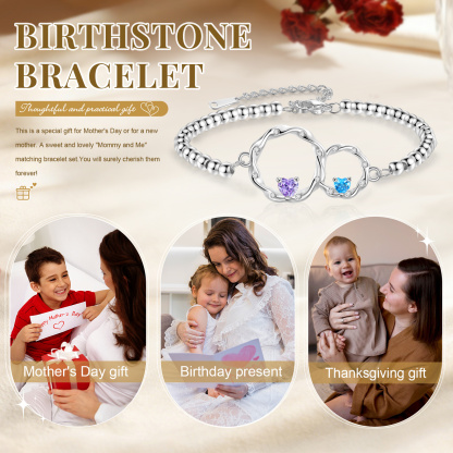 Personalized Mother Daughter Linked Circle Bracelet Custom with 2 Birthstones