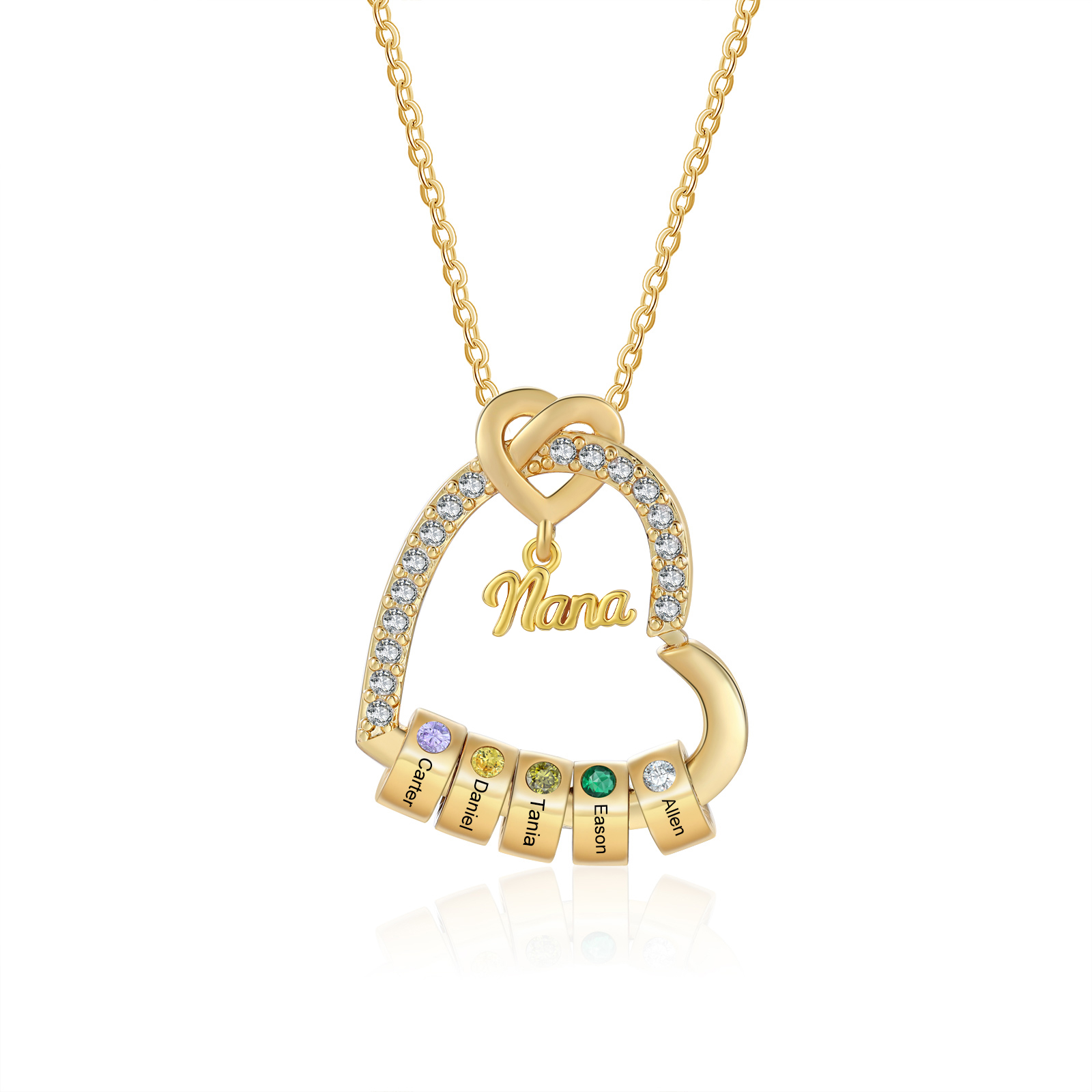 Personalized Heart Nana Necklace Custom 1-5 Names and 1-5 Birthstones Gift for Grandma | Jessemade