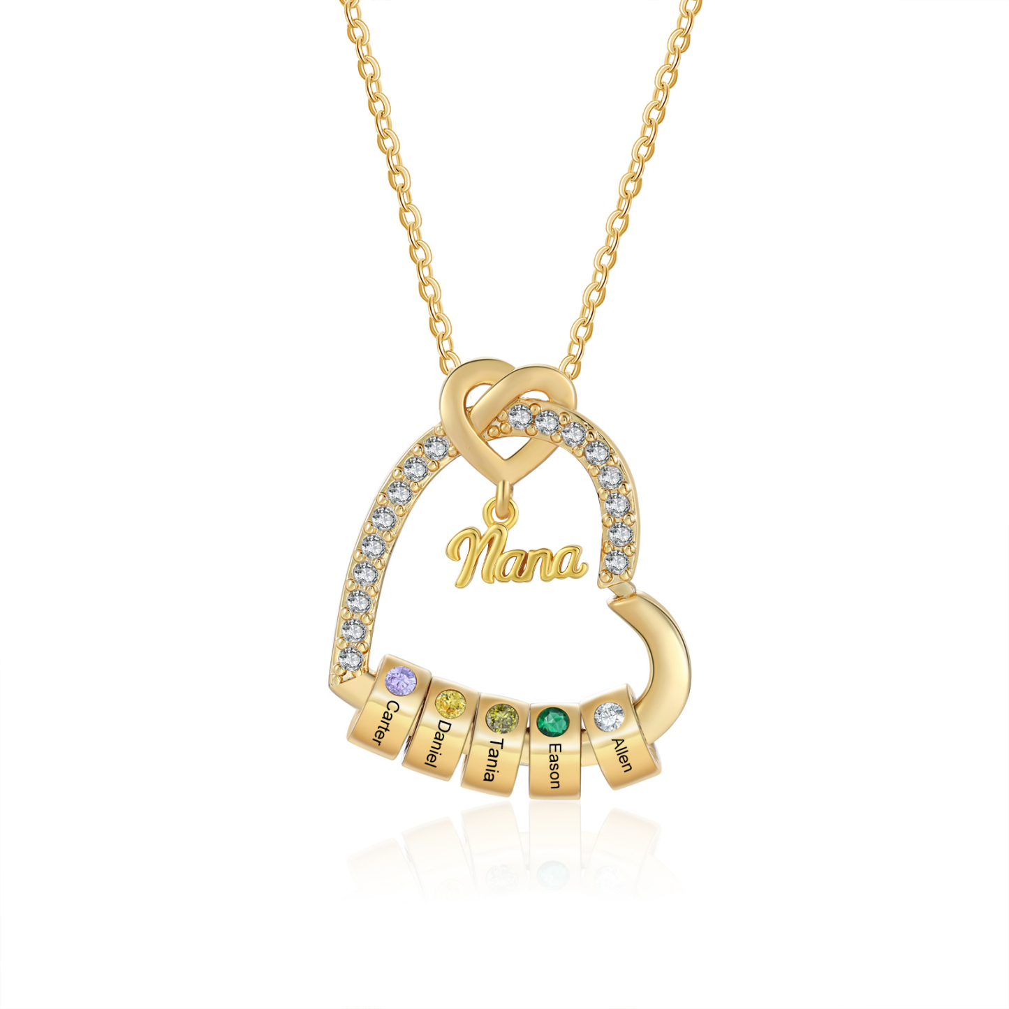 Personalized Heart Nana Necklace Custom 1-5 Names and 1-5 Birthstones Gift for Grandma | Jessemade