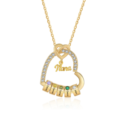 Personalized Heart Nana Necklace Custom 1-5 Names and 1-5 Birthstones Gift for Grandma | Jessemade