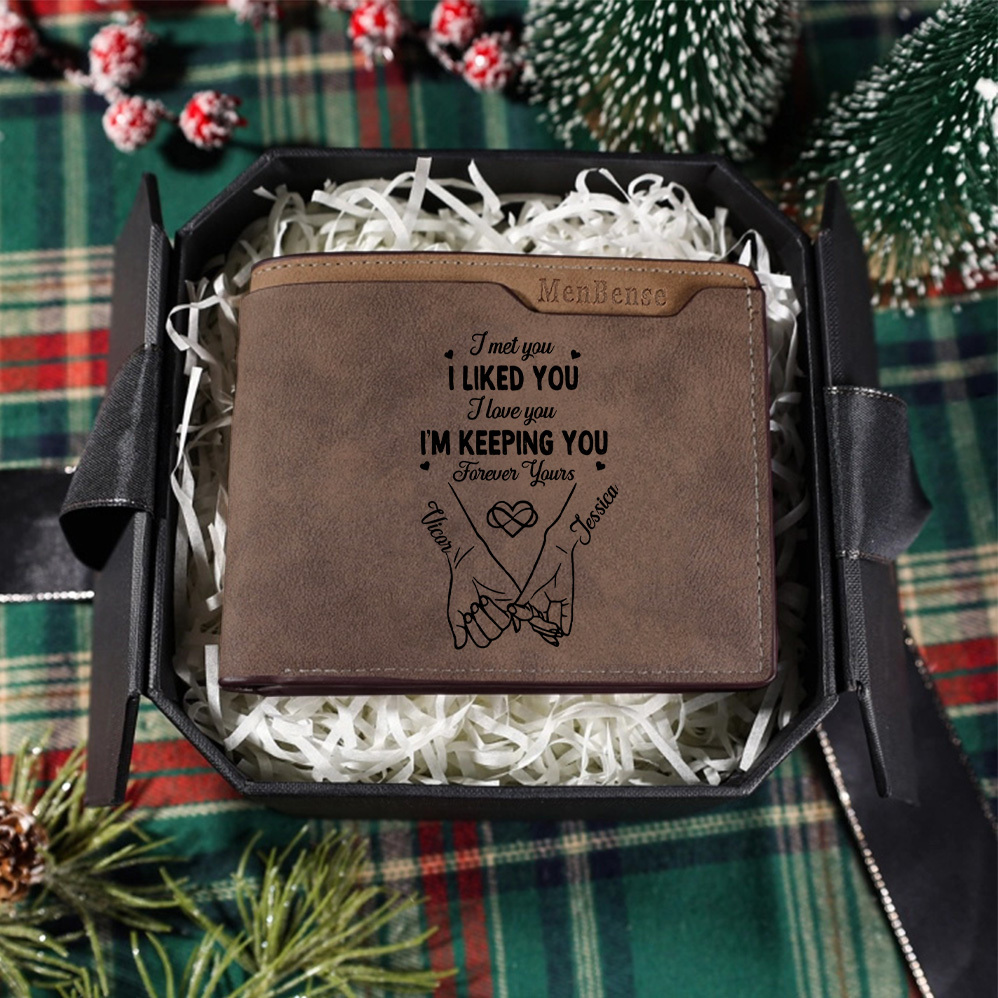 Personalized Engraved Leather Wallet, Custom Name and Date, Romantic Anniversary Gift for Him, Boyfriend or Husband, Practical Keepsake | Jessemade