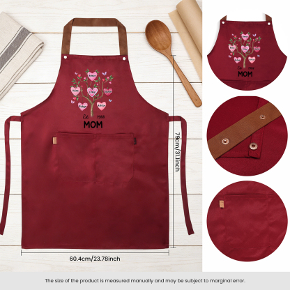 Personalized Mom Family Tree Apron with Pocket Customized with 2–8 Names