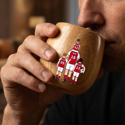 Personalized Wooden Whiskey Tumbler Cup for Dad Customized with 1–5 Kids Names Football Family