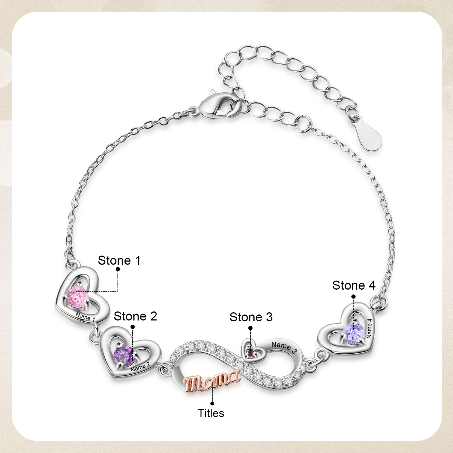 Personalized Infinity Heart Bracelet Mom Birthstones Bracelet Customized With 2–6 Names