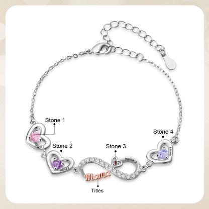 Personalized Infinity Heart Bracelet Mom Birthstones Bracelet Customized With 2–6 Names