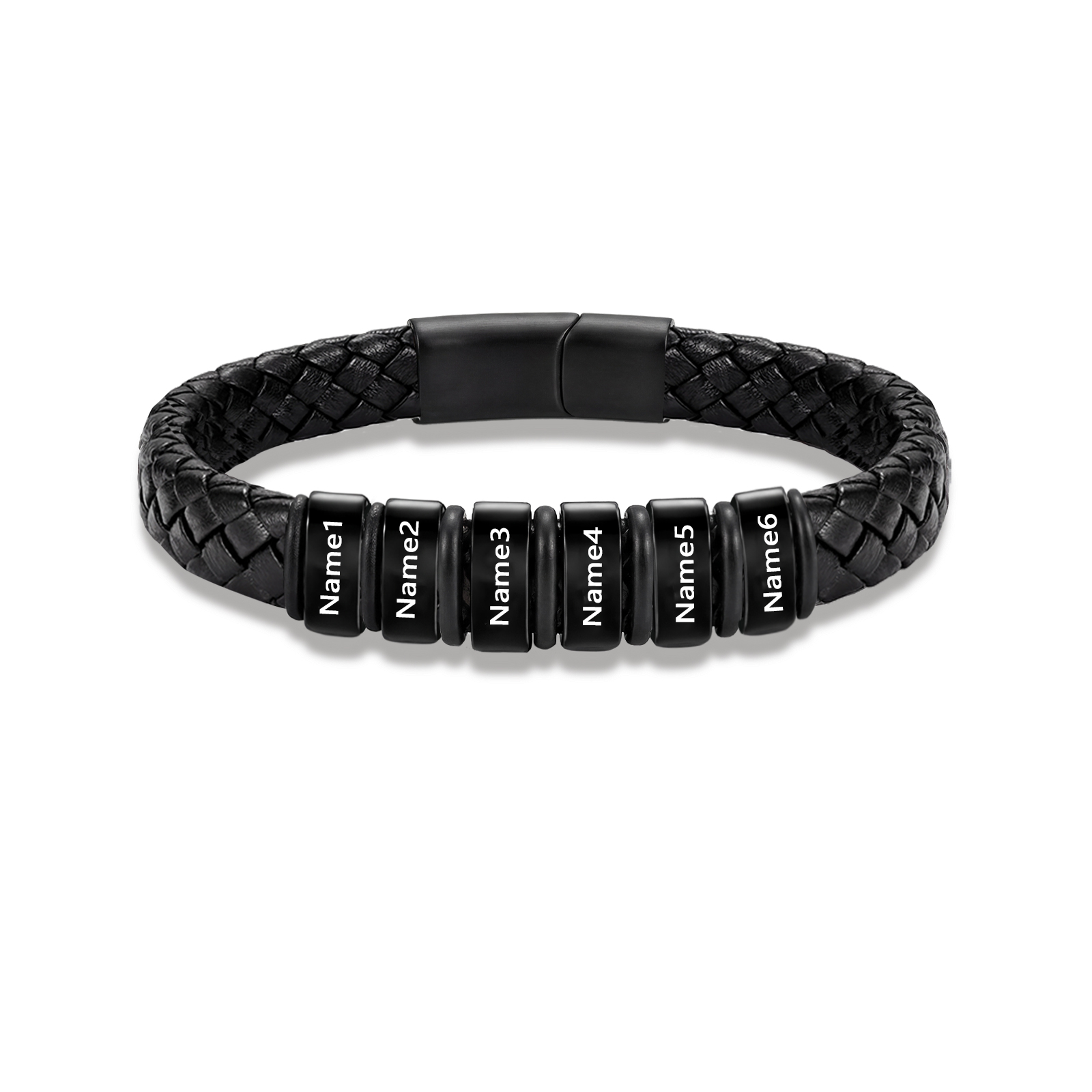 Personalized Leather Braided Bracelet Custom with 2-6 Name Beads