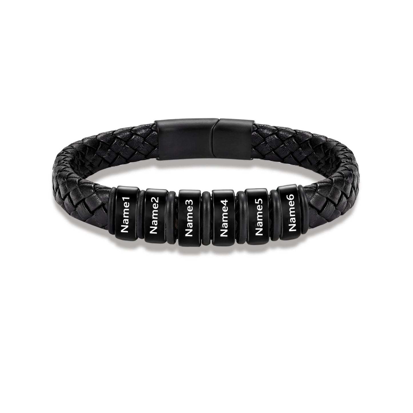 Personalized Leather Braided Bracelet Custom with 2-6 Name Beads