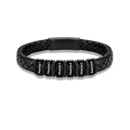 Personalized Leather Braided Bracelet Custom with 2-6 Name Beads