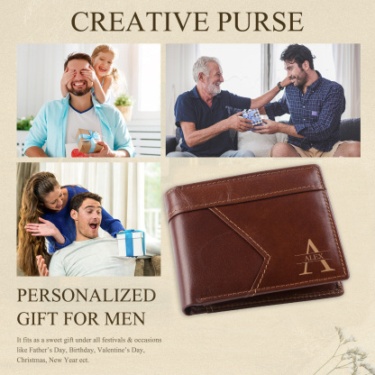 Personalized Leather Gift Set Bifold Wallet and Keychain Father's day Gift