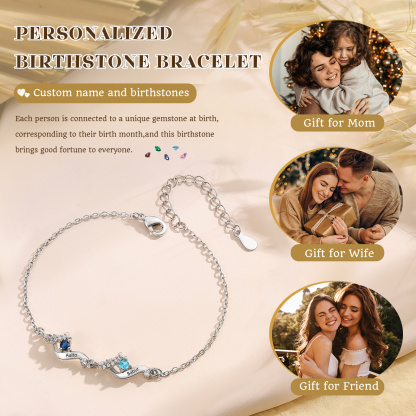 Personalized Ribbon Bracelet Custom with 2–5 Birthstone and Name for Women