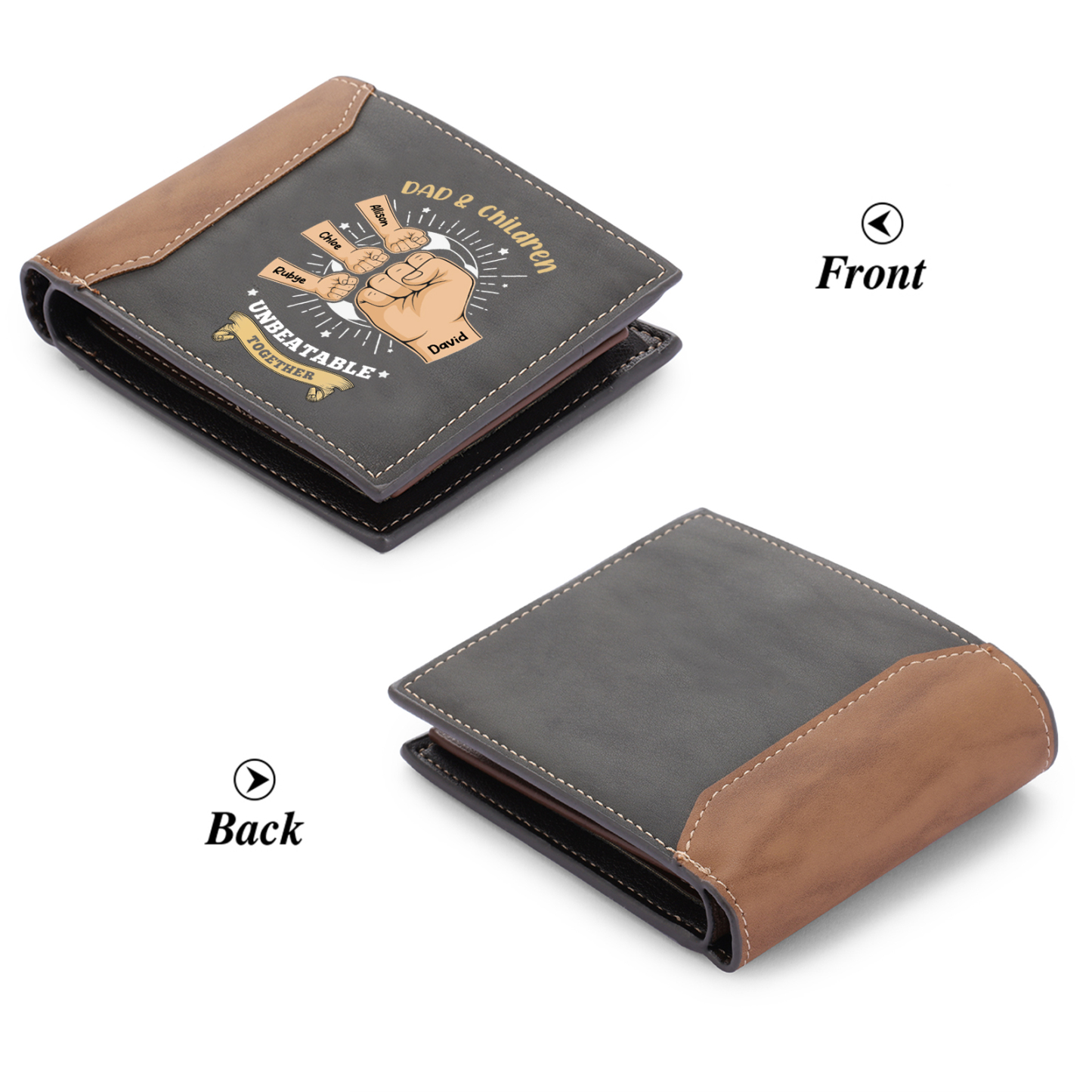 Personalized Leather Wallet For Dad And Son Customized With 2–9 Names And Fist Bumps
