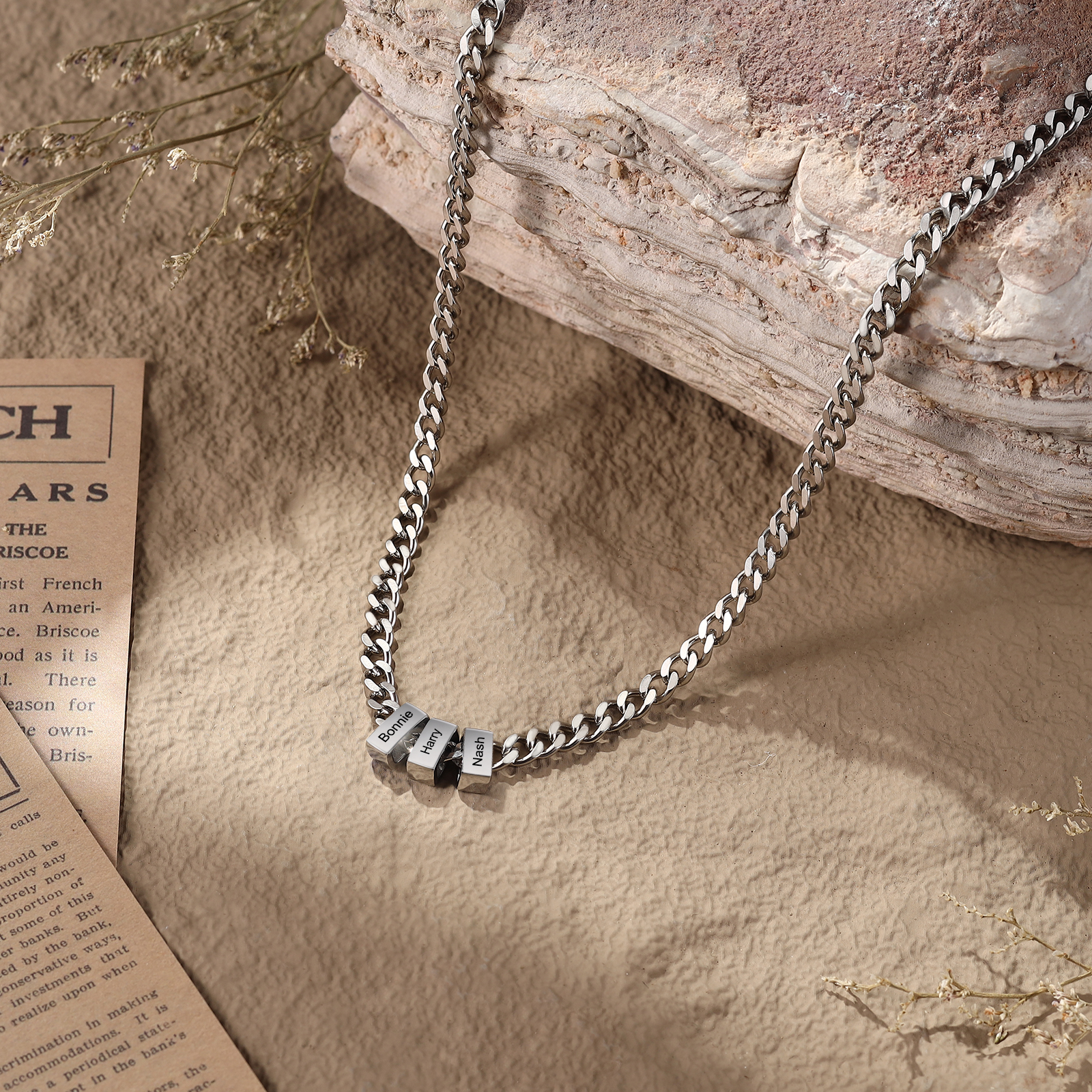 Personalized Mens Cuban Link Chain Necklace with 1–6 Names