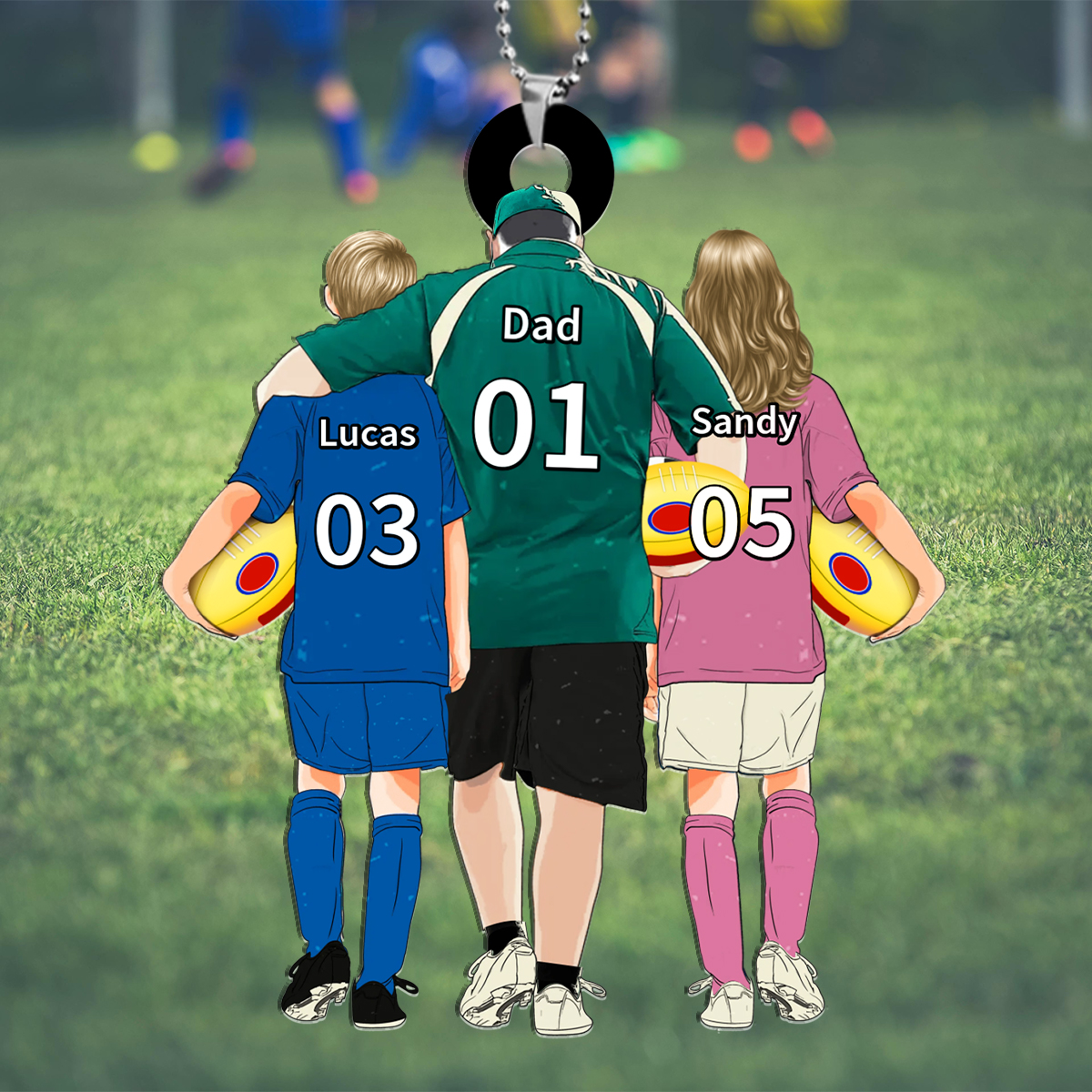 Personalized Aussie Rules Footy Keyring, Custom 3 Names and Numbers Father’s Day Gift for Dad/Footy Fan | Jessemade