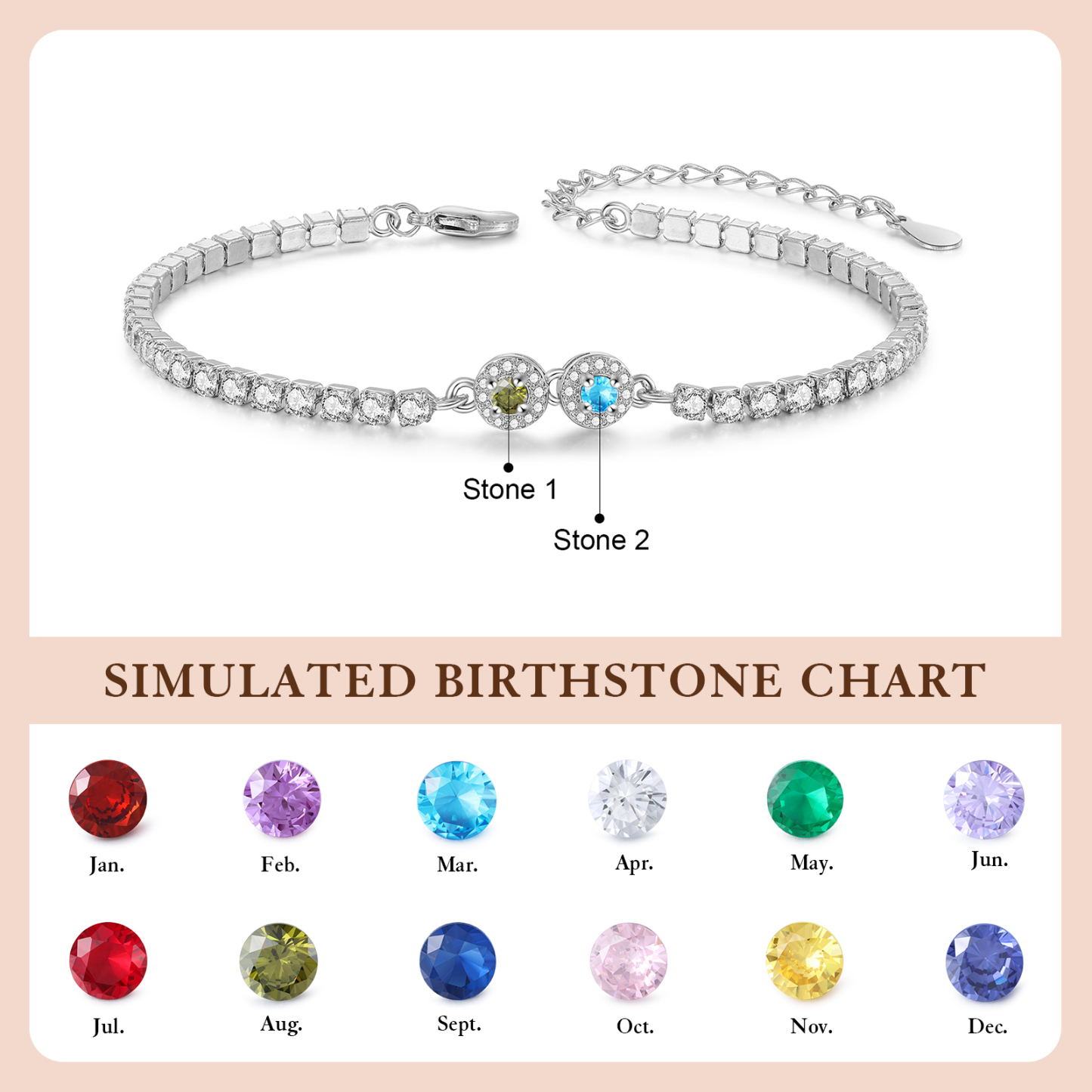 Personalized Birthstone Tennis Bracelet with 2–5 Stones