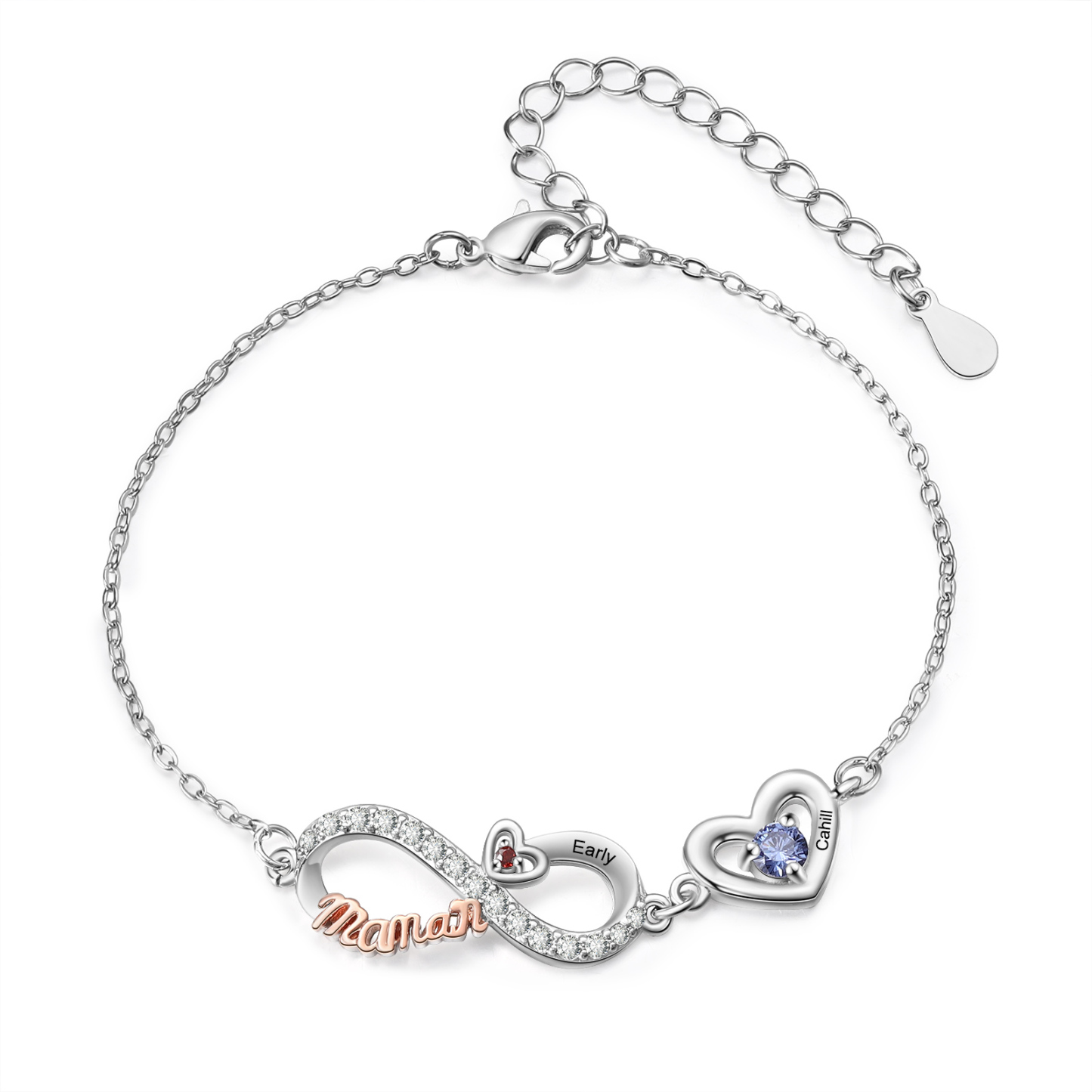 Personalized Infinity Heart Bracelet with Birthstones Mom Bracelet Custom with 2–6 Birthstones and Names, Mother’s Day and Birthday Gift for Mom & Grandma | Jessemade