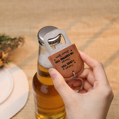 Personalized Leather Keychain With Bottle Opener For Couples Custom With 2 Names